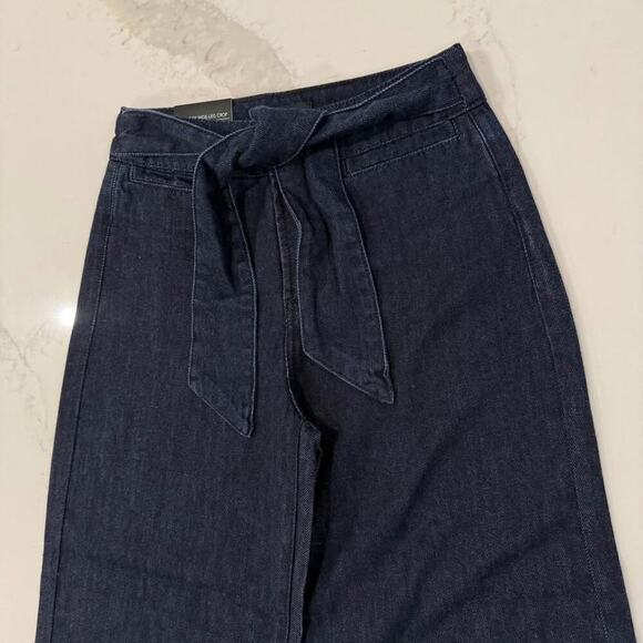 Oat New York NWT HighRise Wide Leg Crop TieFront Denim Jeans Womens 24 Dark Blue - Picture 3 of 9